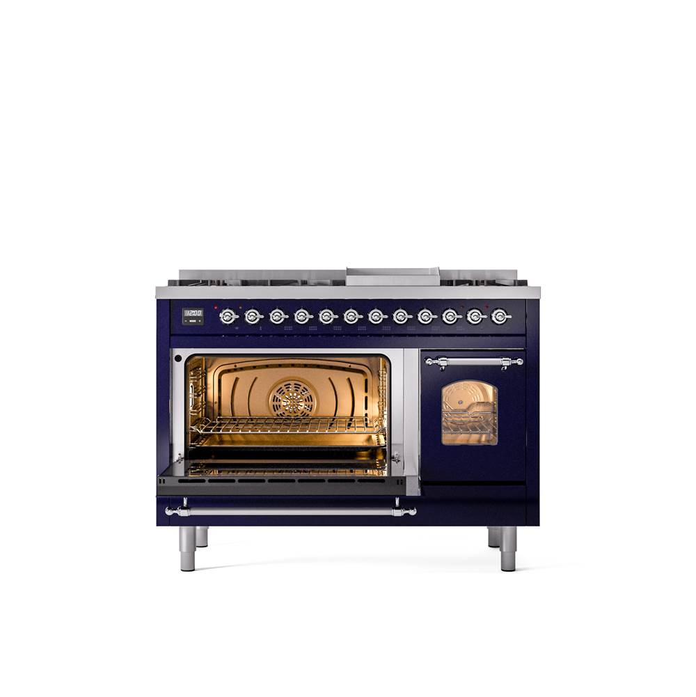 48'' Nostalgie II Series Freestanding Dual Fuel Range - Double Oven - Midnight Blue - Bronze trim - Griddle - Natural Gas