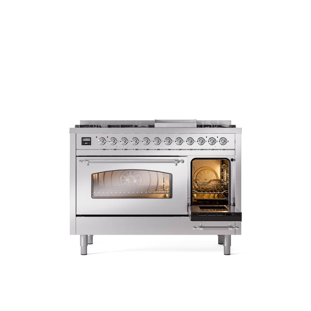 48'' Nostalgie II Series Freestanding Dual Fuel Range - Double Oven - Stainless Steel - Bronze trim - Griddle - Natural Gas
