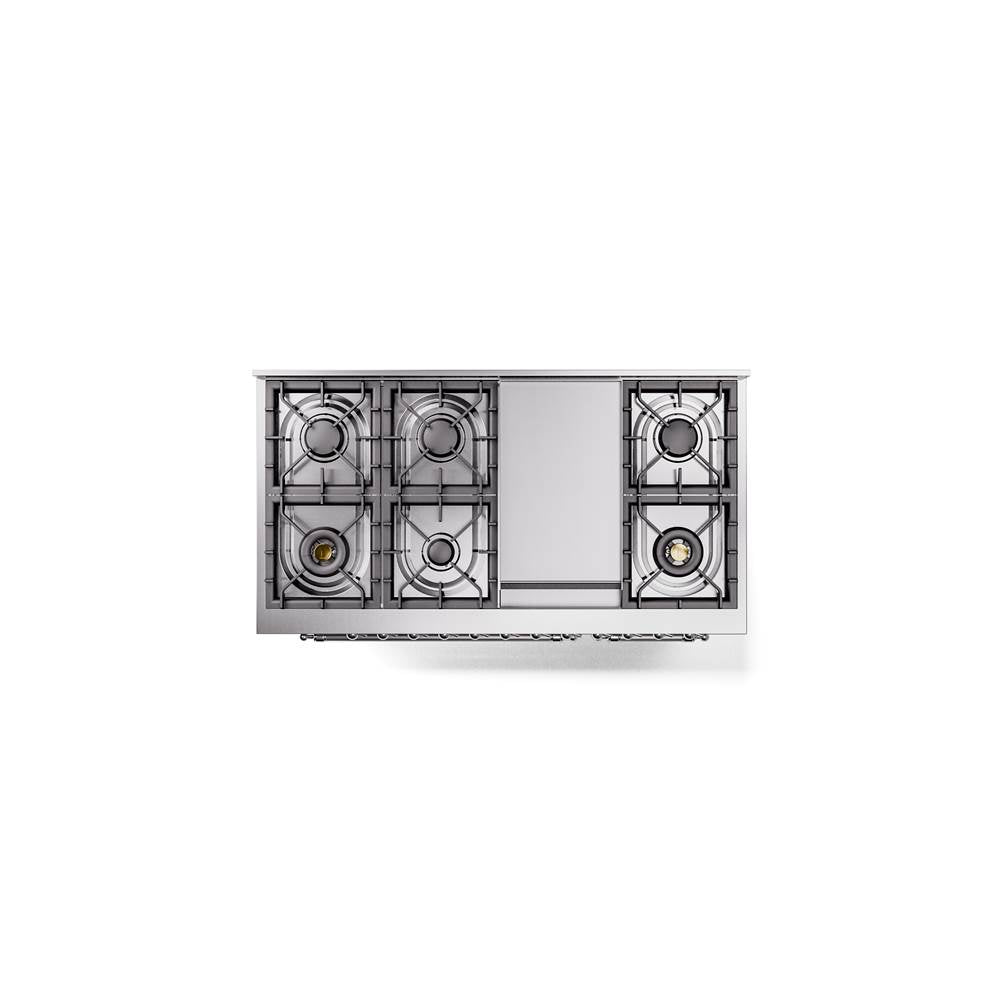 48'' Nostalgie II Series Freestanding Dual Fuel Range - Double Oven - Stainless Steel - Bronze trim - Griddle - Natural Gas