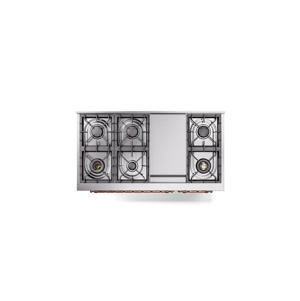 48'' Nostalgie II Series Freestanding Dual Fuel Range - Double Oven - Stainless Steel - Bronze trim - Griddle - Natural Gas