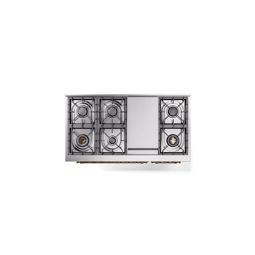 48'' Nostalgie II Series Freestanding Dual Fuel Range - Double Oven - White - Bronze trim - Griddle - Natural Gas