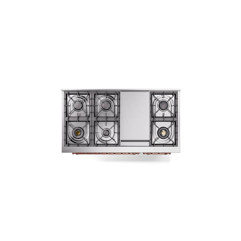 48'' Nostalgie II Series Freestanding Dual Fuel Range - Double Oven - White - Bronze trim - Griddle - Natural Gas