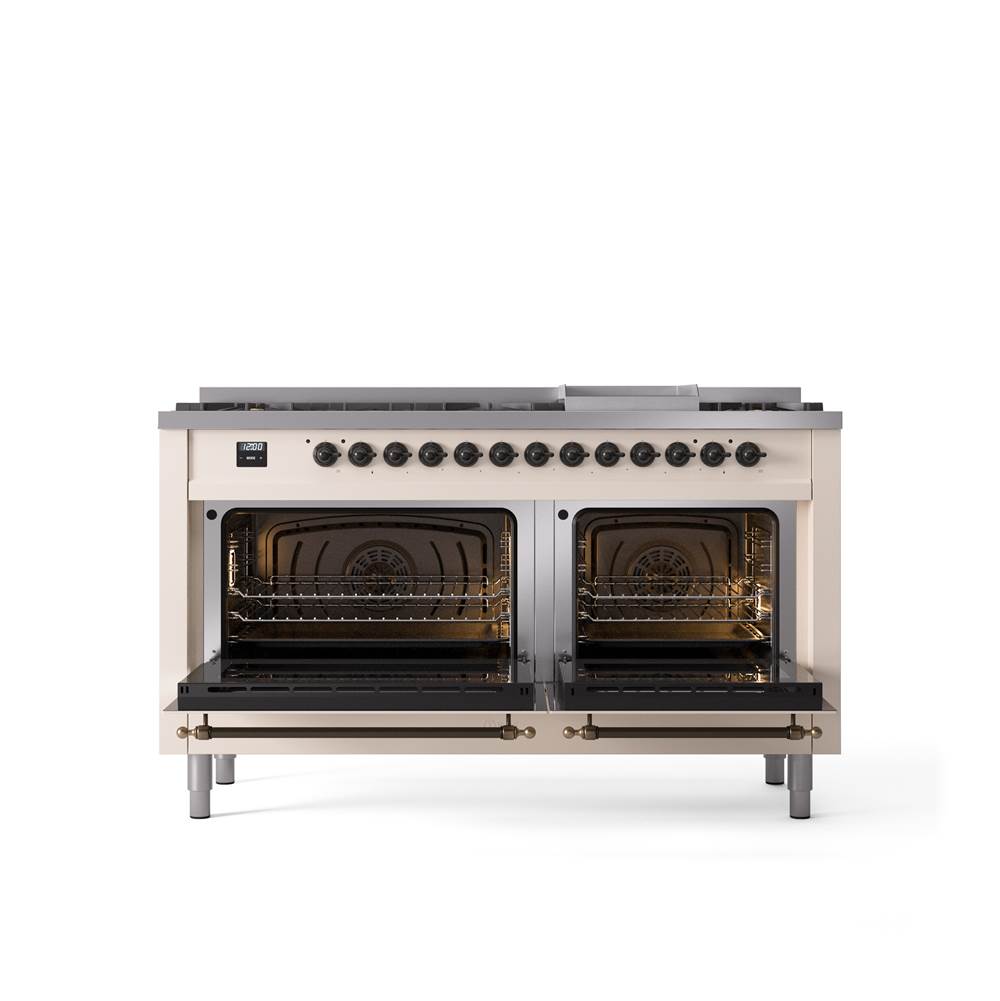 60'' Nostalgie II Series Freestanding Dual Fuel Range - Double Oven - Antique White - Bronze trim - Griddle - Natural Gas