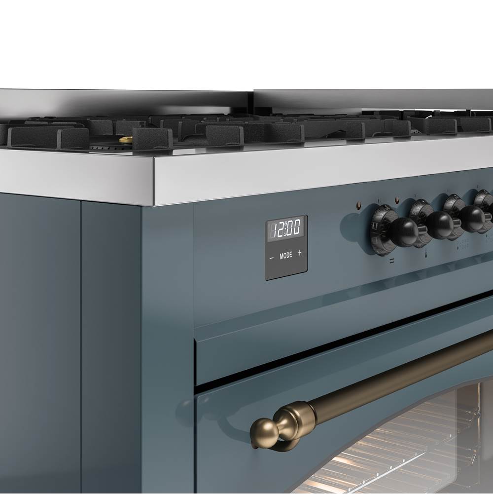 60'' Nostalgie II Series Freestanding Dual Fuel Range - Double Oven - Blue Grey - Bronze trim - Griddle - Natural Gas