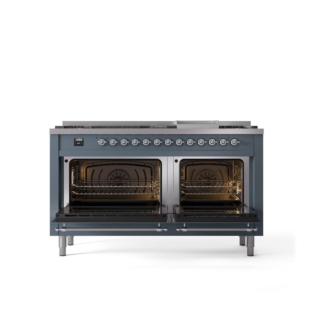 60'' Nostalgie II Series Freestanding Dual Fuel Range - Double Oven - Blue Grey - Bronze trim - Griddle - Natural Gas