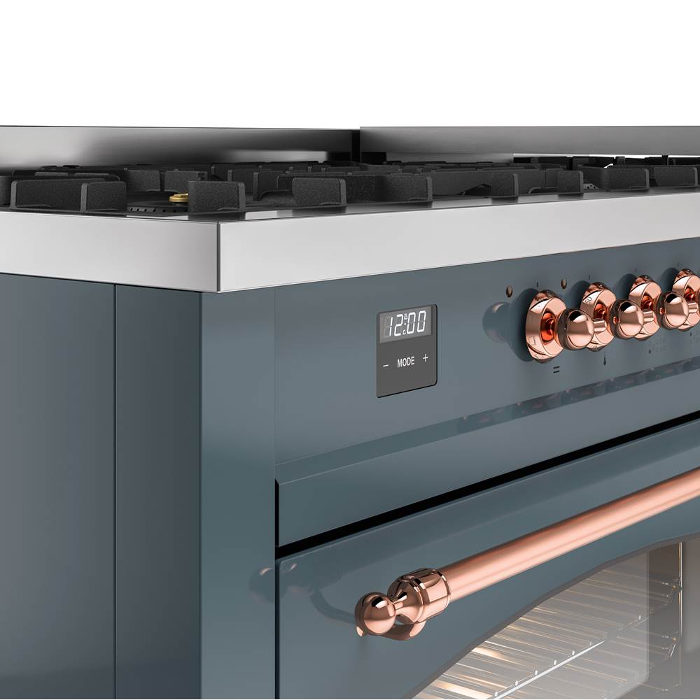 60'' Nostalgie II Series Freestanding Dual Fuel Range - Double Oven - Blue Grey - Bronze trim - Griddle - Natural Gas