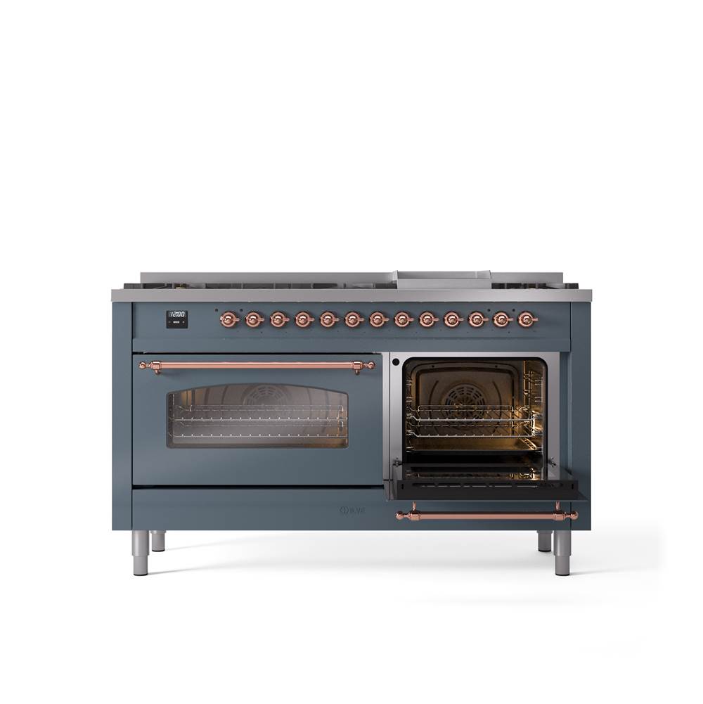 60'' Nostalgie II Series Freestanding Dual Fuel Range - Double Oven - Blue Grey - Bronze trim - Griddle - Natural Gas