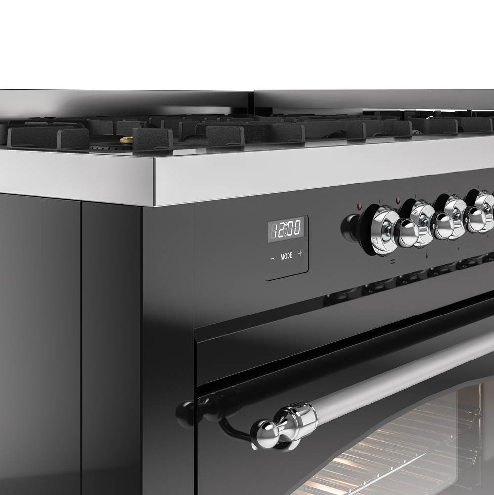 60'' Nostalgie II Series Freestanding Dual Fuel Range - Double Oven - Glossy Black - Bronze trim - Griddle - Natural Gas