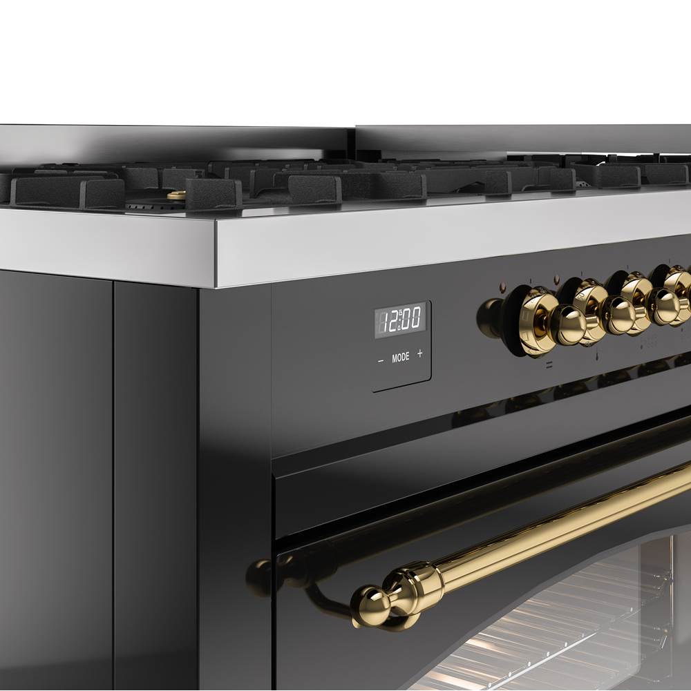 60'' Nostalgie II Series Freestanding Dual Fuel Range - Double Oven - Glossy Black - Bronze trim - Griddle - Natural Gas
