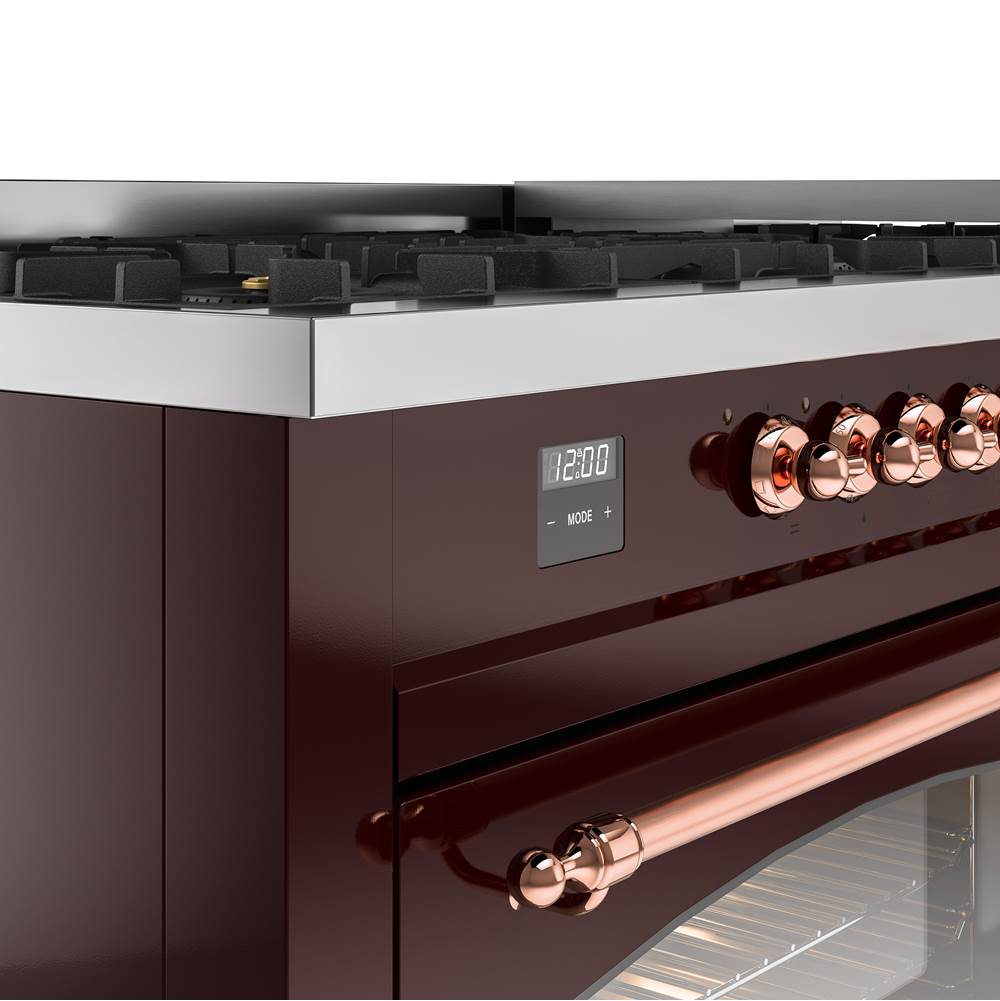 60'' Nostalgie II Series Freestanding Dual Fuel Range - Double Oven - Burgundy - Copper trim - Griddle - Natural Gas