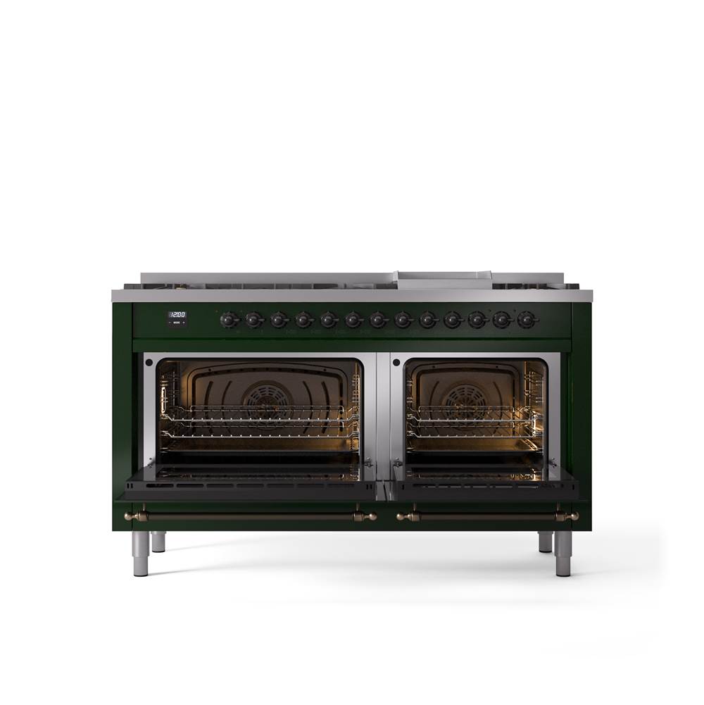 60'' Nostalgie II Series Freestanding Dual Fuel Range - Double Oven - Emerald Green - Bronze trim - Griddle - Natural Gas