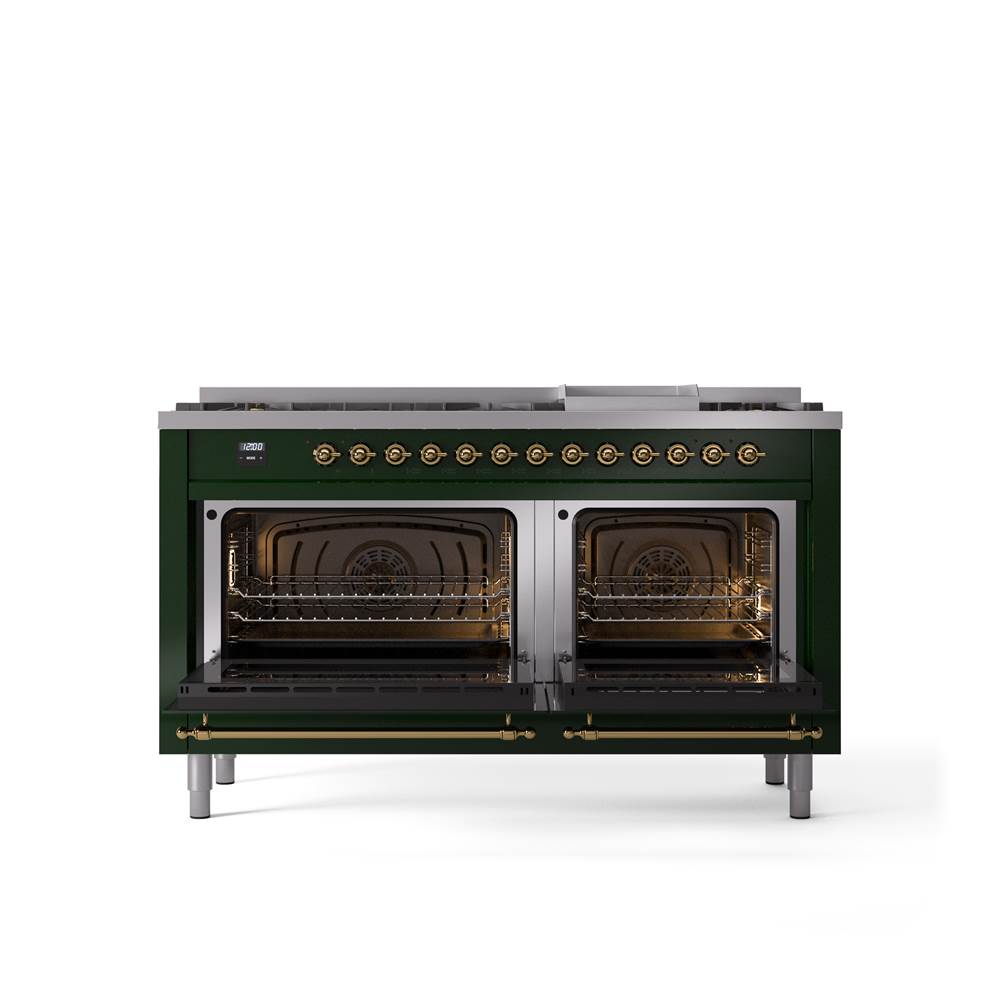 60'' Nostalgie II Series Freestanding Dual Fuel Range - Double Oven - Emerald Green - Bronze trim - Griddle - Natural Gas
