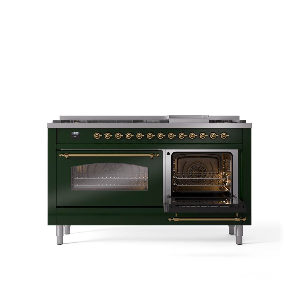 60'' Nostalgie II Series Freestanding Dual Fuel Range - Double Oven - Emerald Green - Bronze trim - Griddle - Natural Gas