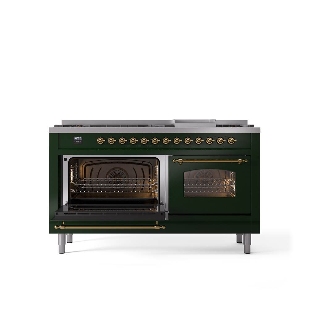 60'' Nostalgie II Series Freestanding Dual Fuel Range - Double Oven - Emerald Green - Bronze trim - Griddle - Natural Gas
