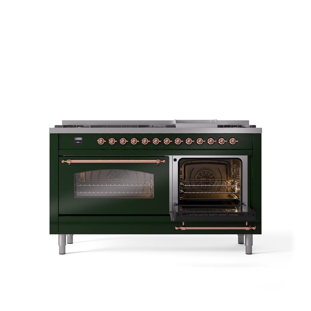 60'' Nostalgie II Series Freestanding Dual Fuel Range - Double Oven - Emerald Green - Bronze trim - Griddle - Natural Gas