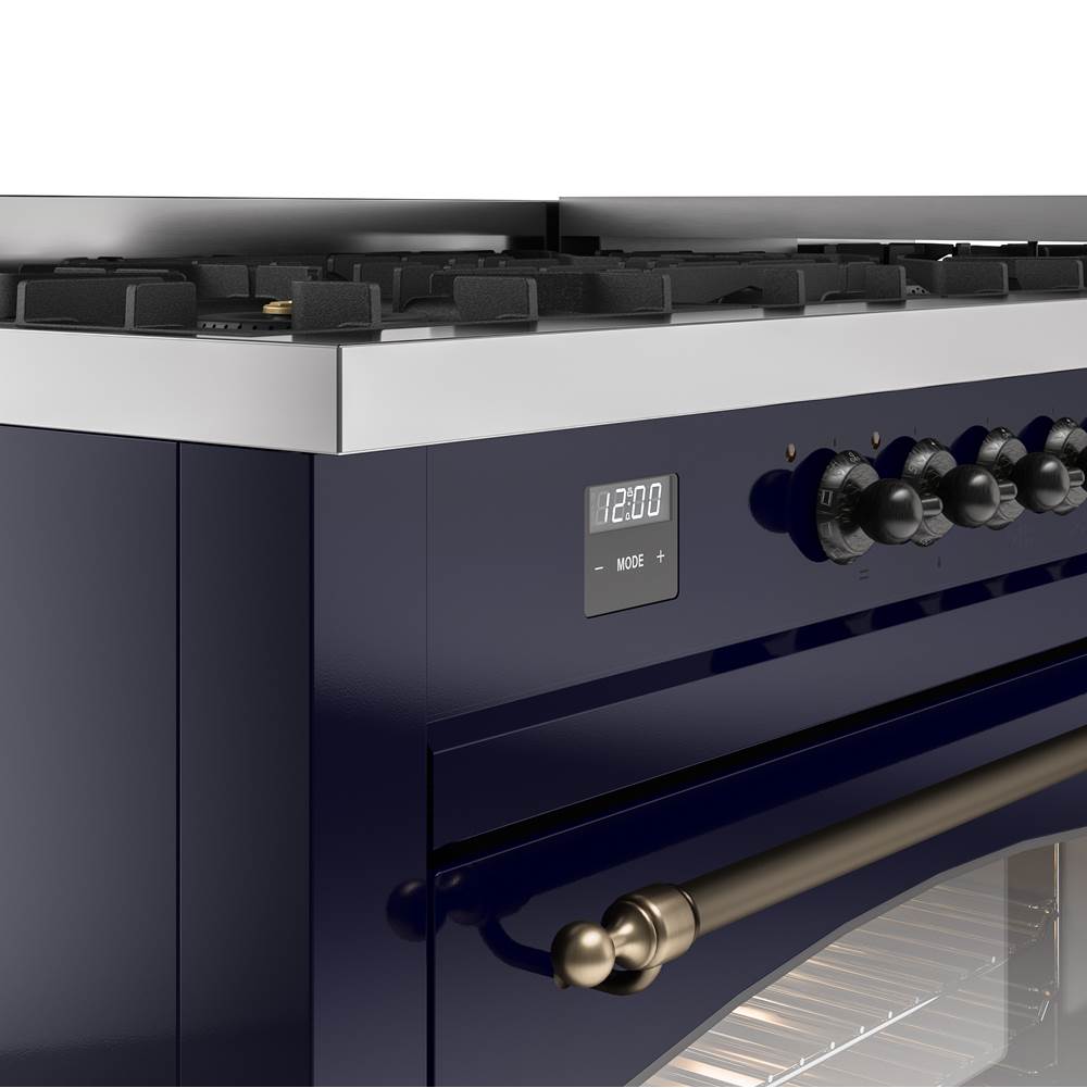 60'' Nostalgie II Series Freestanding Dual Fuel Range - Double Oven - Midnight Blue - Bronze trim - Griddle - Natural Gas
