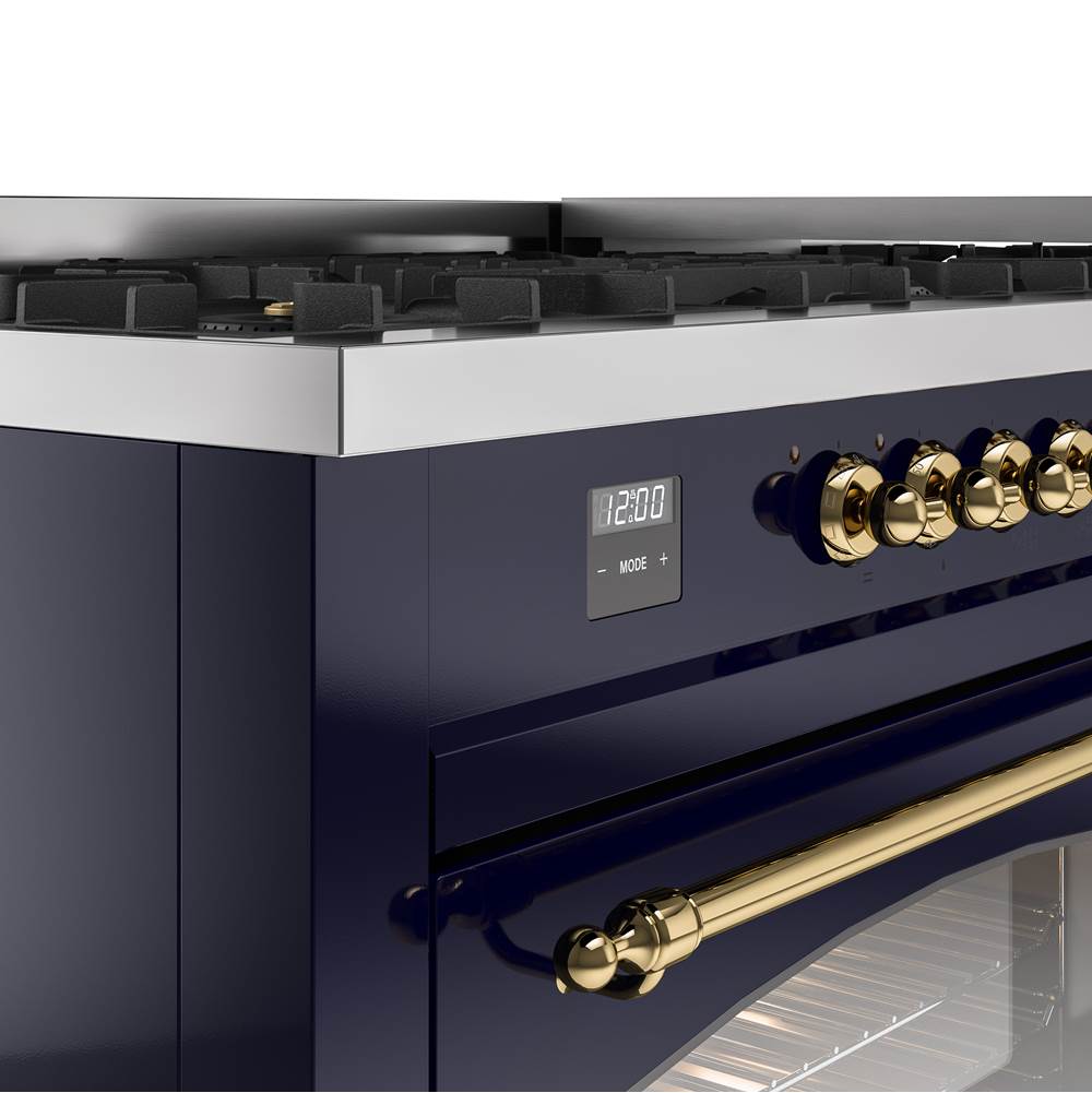 60'' Nostalgie II Series Freestanding Dual Fuel Range - Double Oven - Midnight Blue - Bronze trim - Griddle - Natural Gas