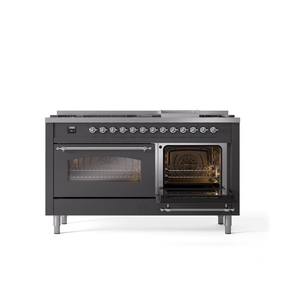 60'' Nostalgie II Series Freestanding Dual Fuel Range - Double Oven - Matte Graphite - Bronze trim - Griddle - Natural Gas