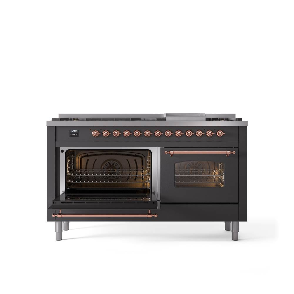 60'' Nostalgie II Series Freestanding Dual Fuel Range - Double Oven - Matte Graphite - Bronze trim - Griddle - Natural Gas