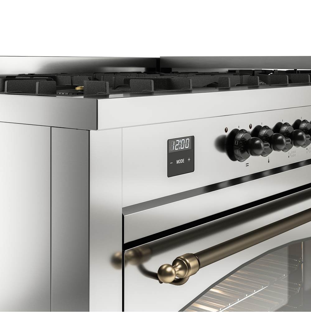 60'' Nostalgie II Series Freestanding Dual Fuel Range - Double Oven - Stainless Steel - Bronze trim - Griddle - Natural Gas