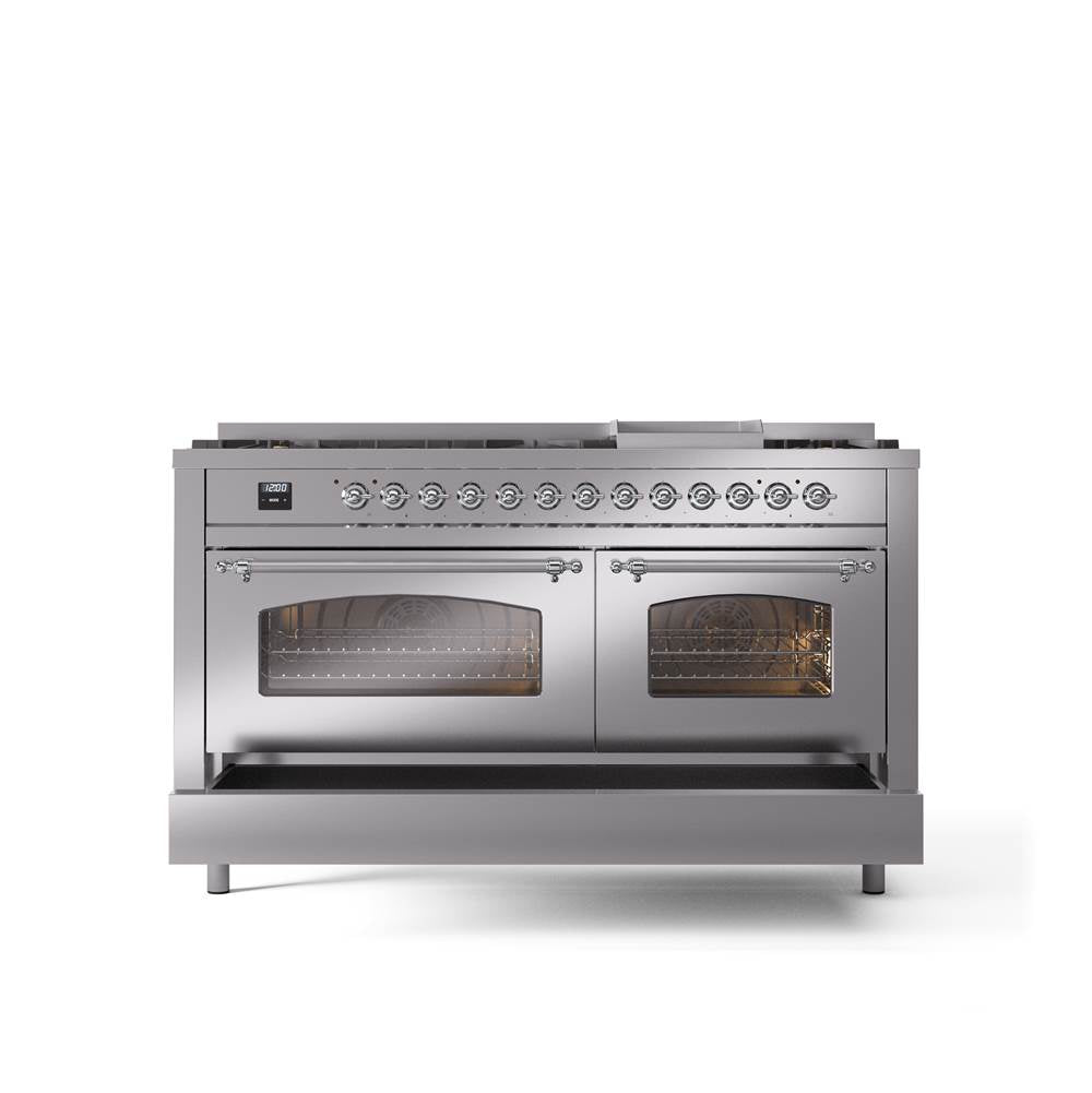 60'' Nostalgie II Series Freestanding Dual Fuel Range - Double Oven - Stainless Steel - Bronze trim - Griddle - Natural Gas