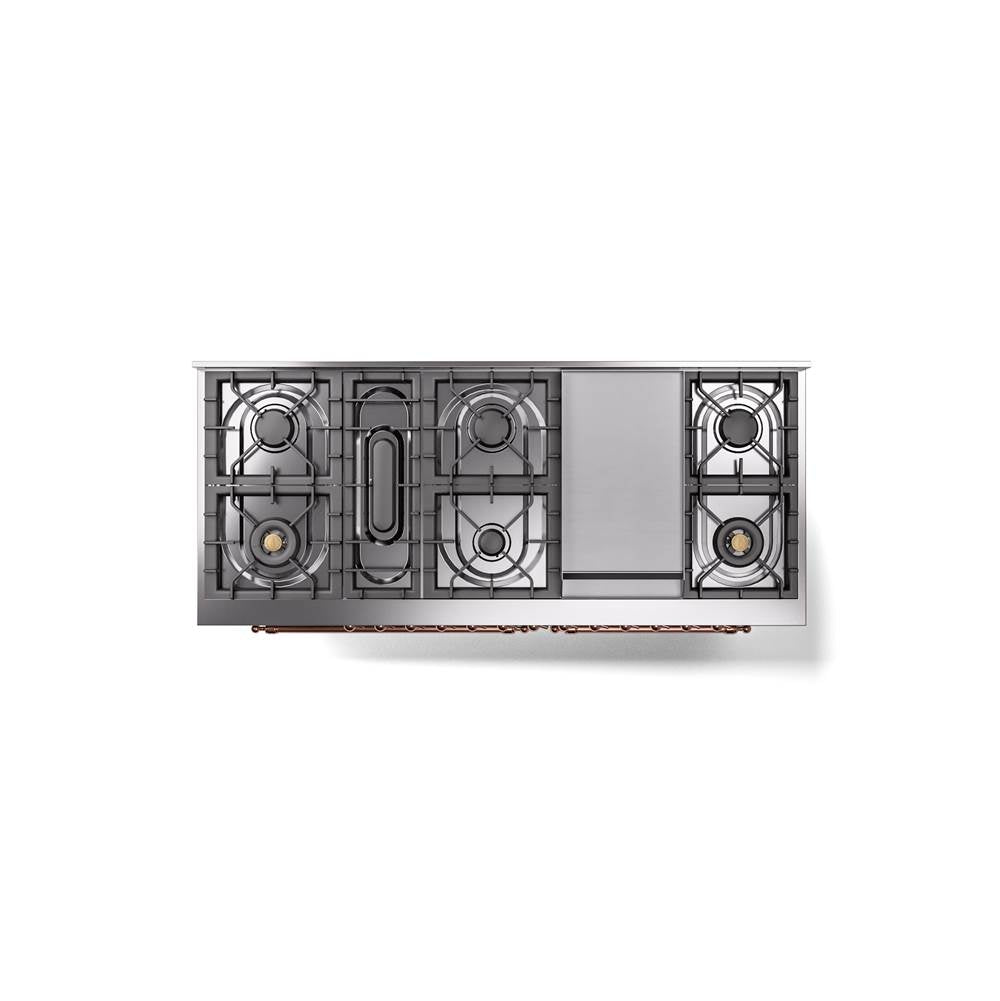 60'' Nostalgie II Series Freestanding Dual Fuel Range - Double Oven - Stainless Steel - Bronze trim - Griddle - Natural Gas