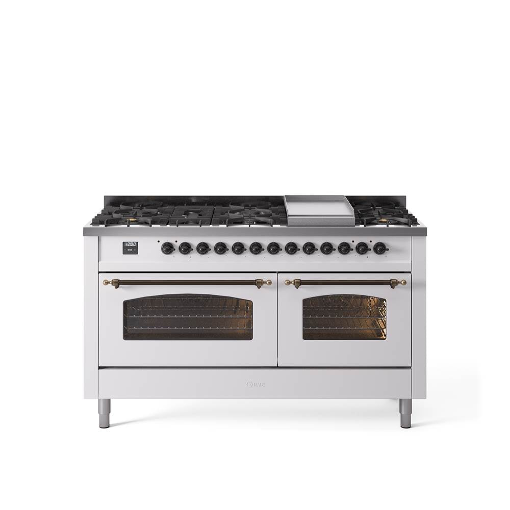 60'' Nostalgie II Series Freestanding Dual Fuel Range - Double Oven - White - Bronze trim - Griddle - Natural Gas