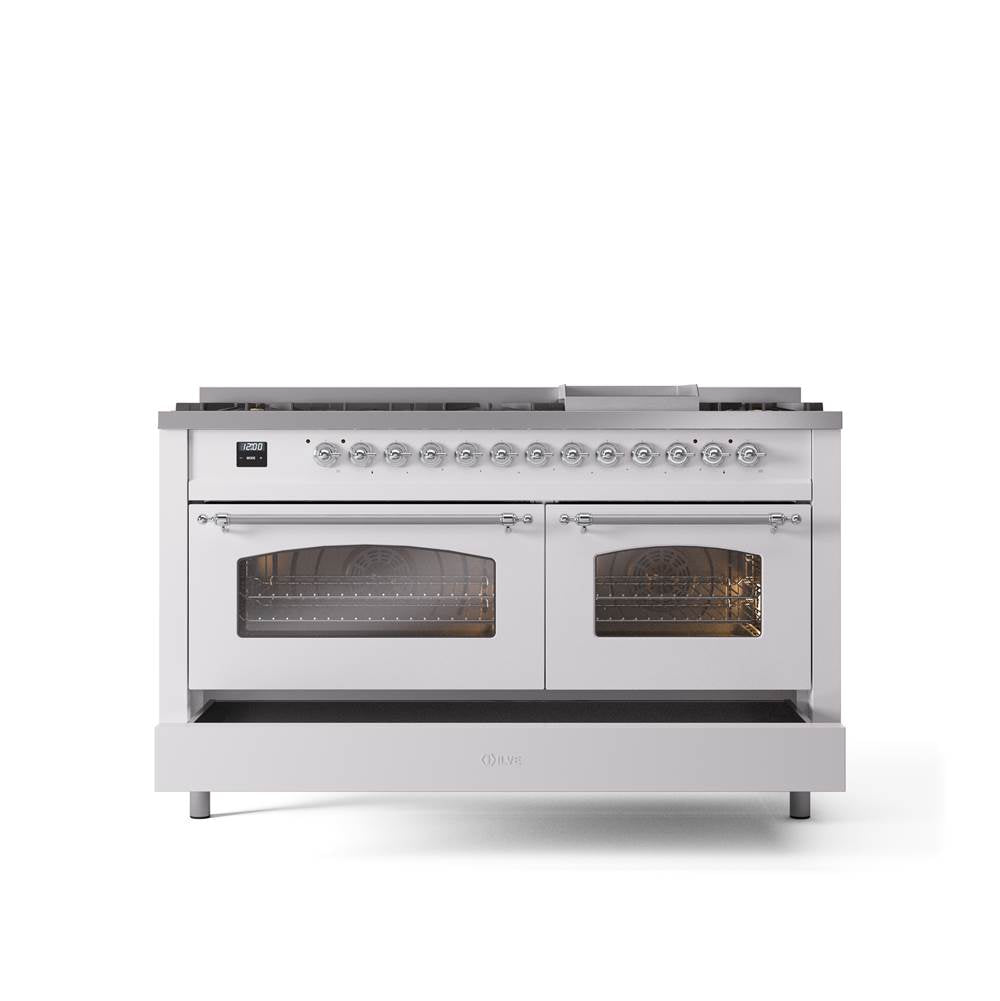 60'' Nostalgie II Series Freestanding Dual Fuel Range - Double Oven - White - Bronze trim - Griddle - Natural Gas