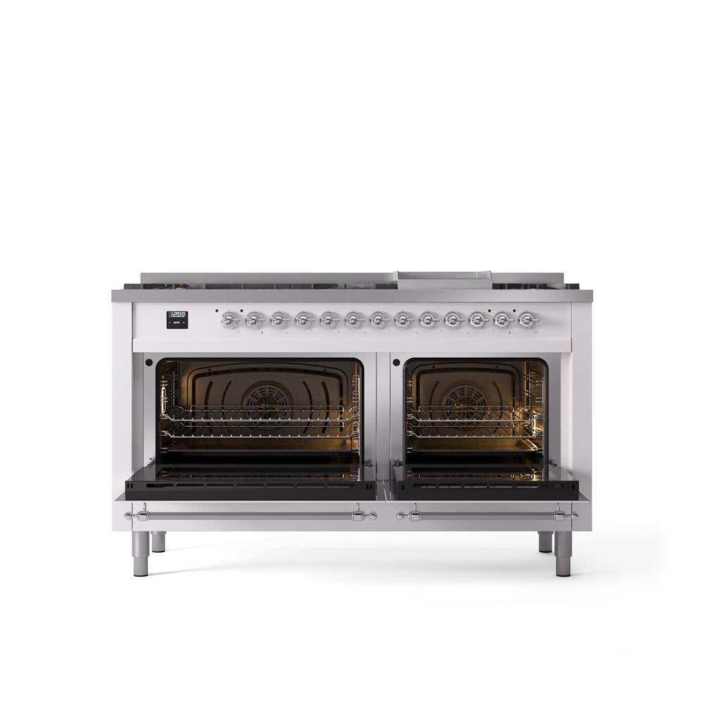 60'' Nostalgie II Series Freestanding Dual Fuel Range - Double Oven - White - Bronze trim - Griddle - Natural Gas