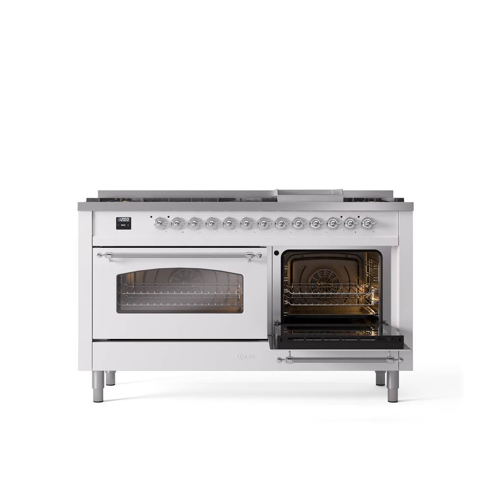 60'' Nostalgie II Series Freestanding Dual Fuel Range - Double Oven - White - Bronze trim - Griddle - Natural Gas
