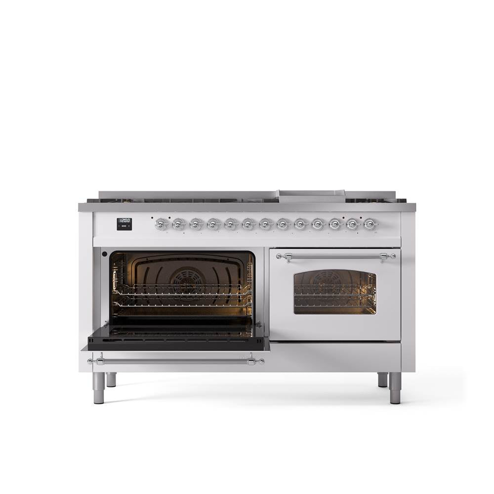 60'' Nostalgie II Series Freestanding Dual Fuel Range - Double Oven - White - Bronze trim - Griddle - Natural Gas