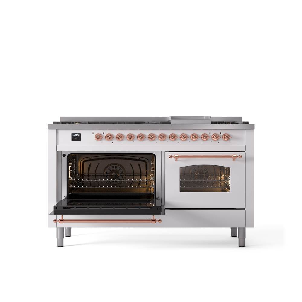 60'' Nostalgie II Series Freestanding Dual Fuel Range - Double Oven - White - Bronze trim - Griddle - Natural Gas