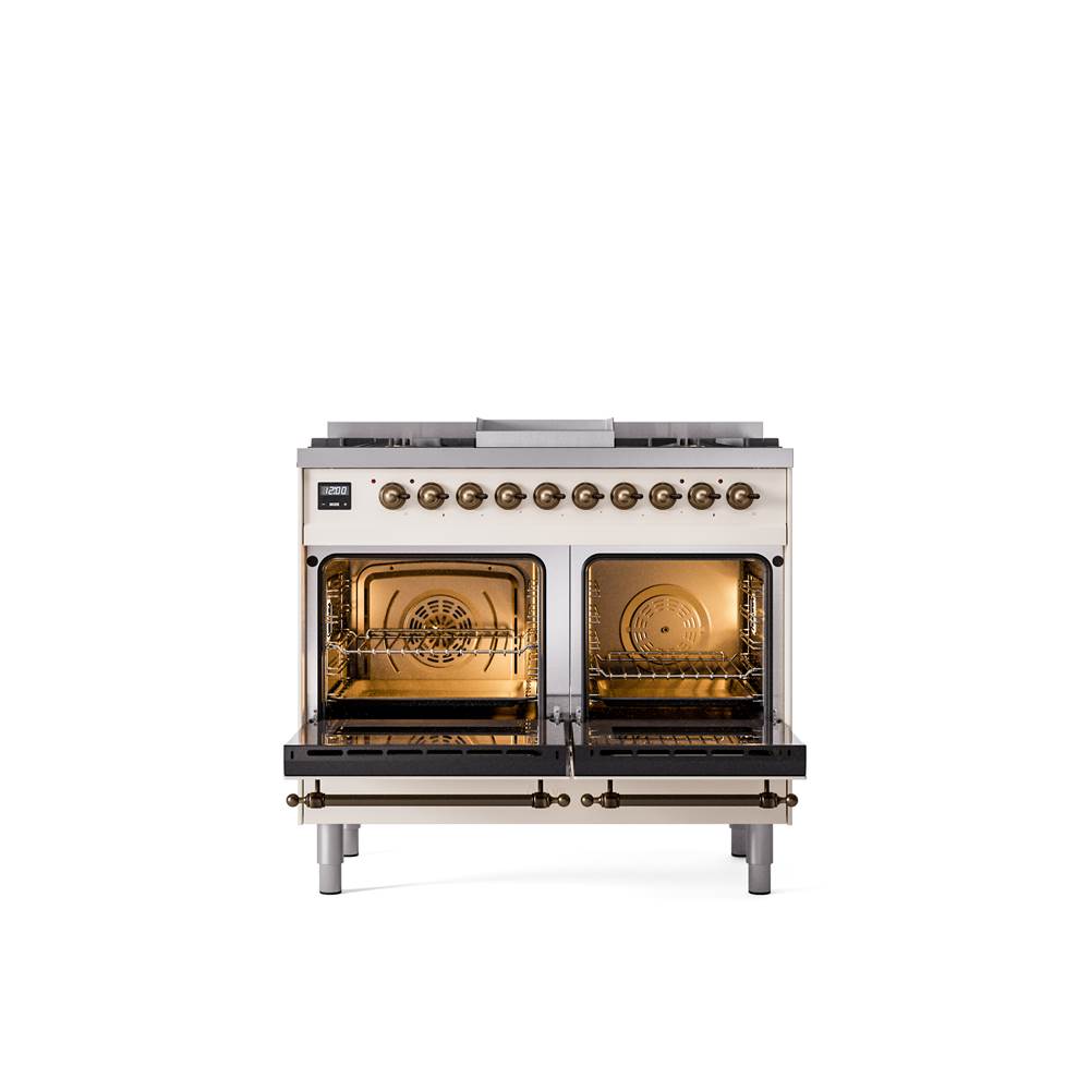 40'' Nostalgie II Series Freestanding Dual Fuel Range - Double Oven - Antique White - Bronze trim - Griddle - Natural Gas