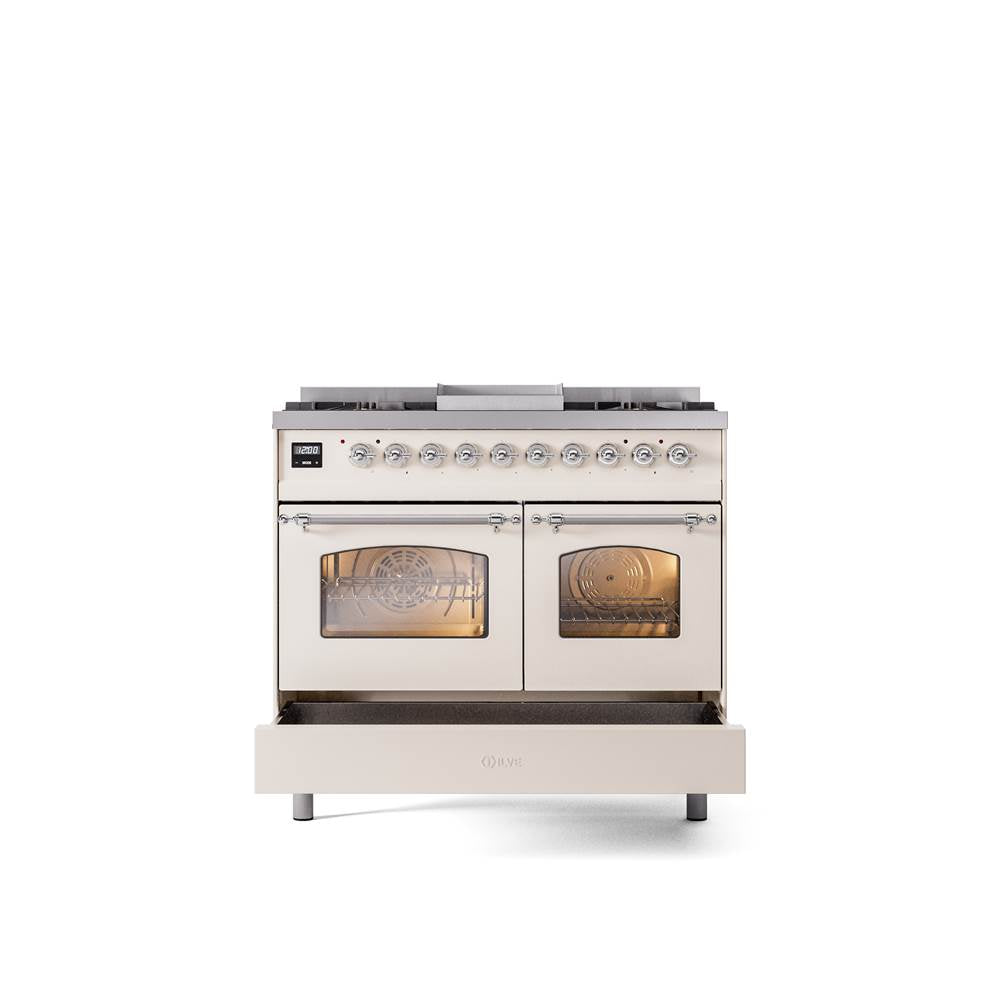 40'' Nostalgie II Series Freestanding Dual Fuel Range - Double Oven - Antique White - Bronze trim - Griddle - Natural Gas