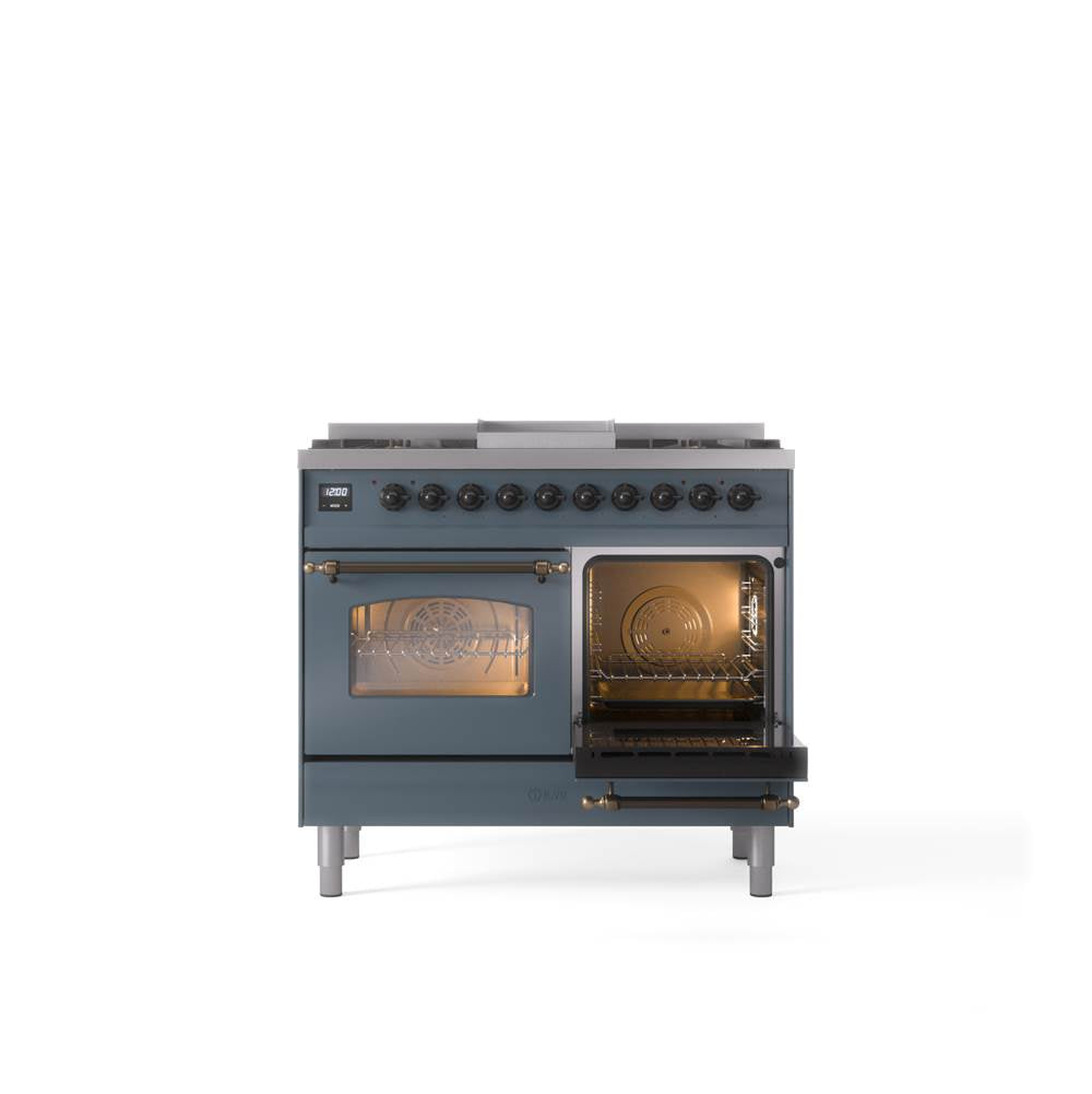 40'' Nostalgie II Series Freestanding Dual Fuel Range - Double Oven - Blue Grey - Bronze trim - Griddle - Natural Gas