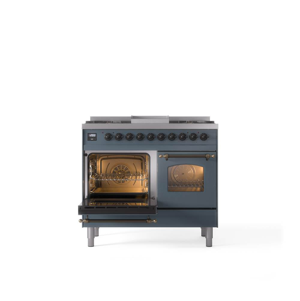 40'' Nostalgie II Series Freestanding Dual Fuel Range - Double Oven - Blue Grey - Bronze trim - Griddle - Natural Gas
