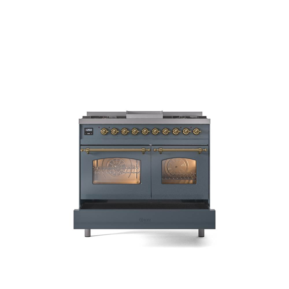 40'' Nostalgie II Series Freestanding Dual Fuel Range - Double Oven - Blue Grey - Bronze trim - Griddle - Natural Gas