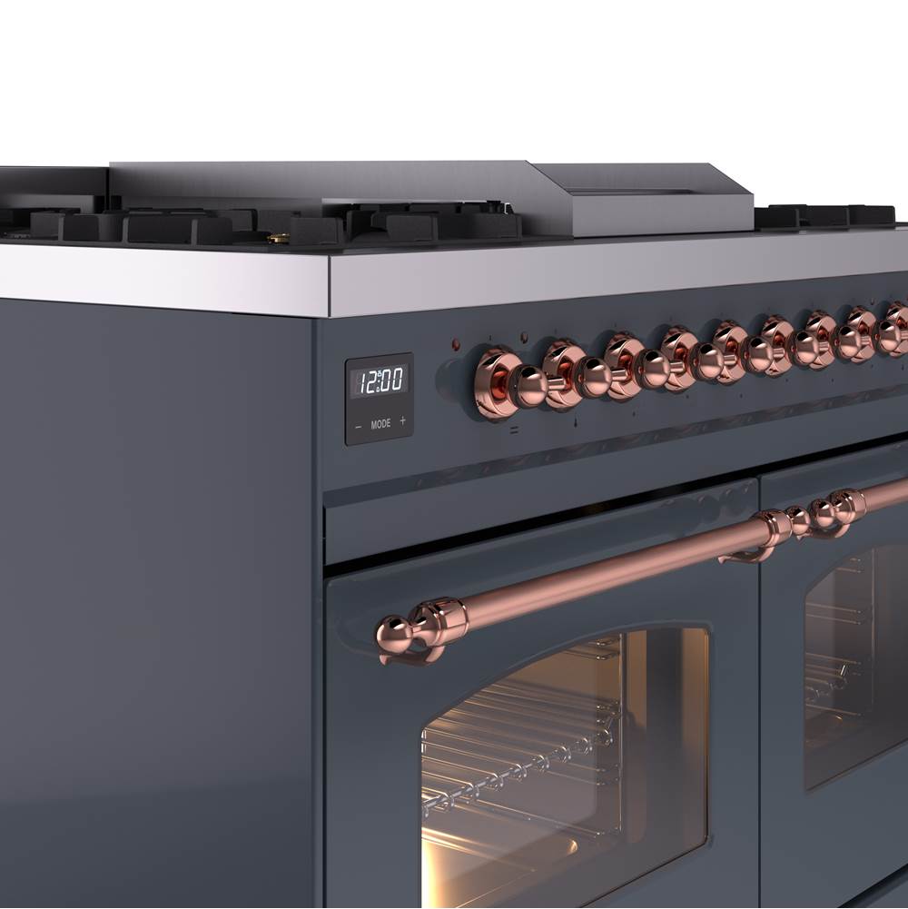 40'' Nostalgie II Series Freestanding Dual Fuel Range - Double Oven - Blue Grey - Bronze trim - Griddle - Natural Gas