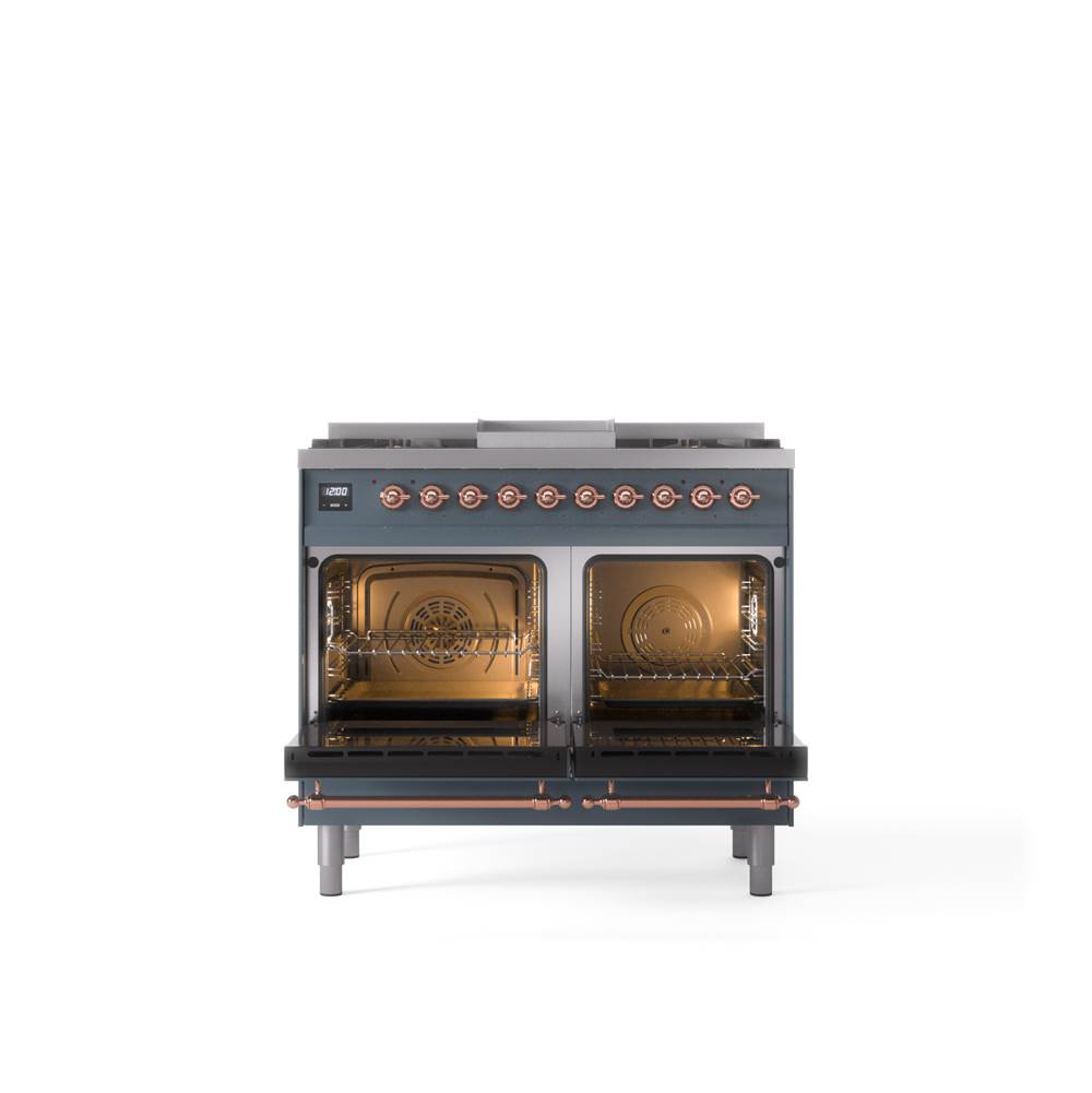 40'' Nostalgie II Series Freestanding Dual Fuel Range - Double Oven - Blue Grey - Bronze trim - Griddle - Natural Gas