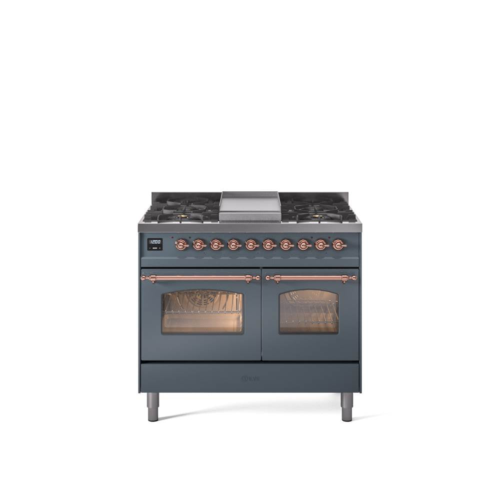 40'' Nostalgie II Series Freestanding Dual Fuel Range - Double Oven - Blue Grey - Bronze trim - Griddle - Natural Gas