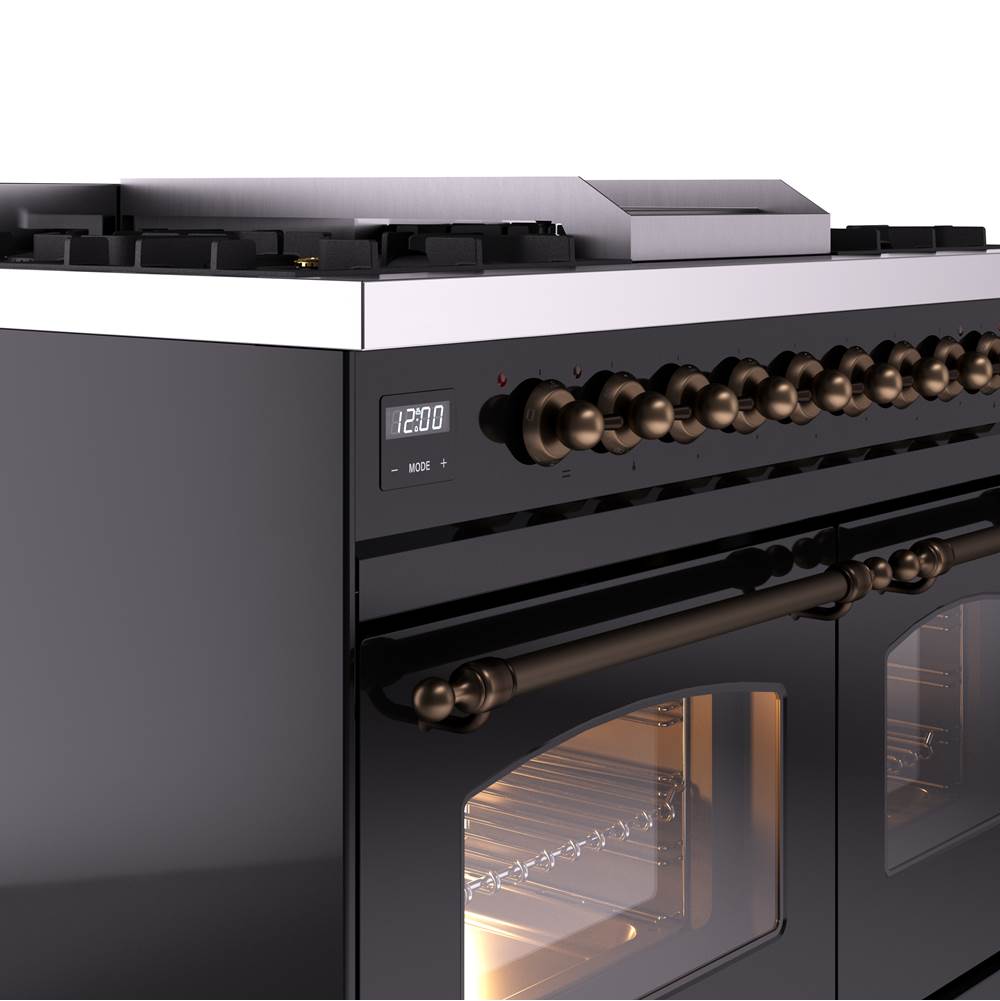 40'' Nostalgie II Series Freestanding Dual Fuel Range - Double Oven - Glossy Black - Bronze trim - Griddle - Natural Gas