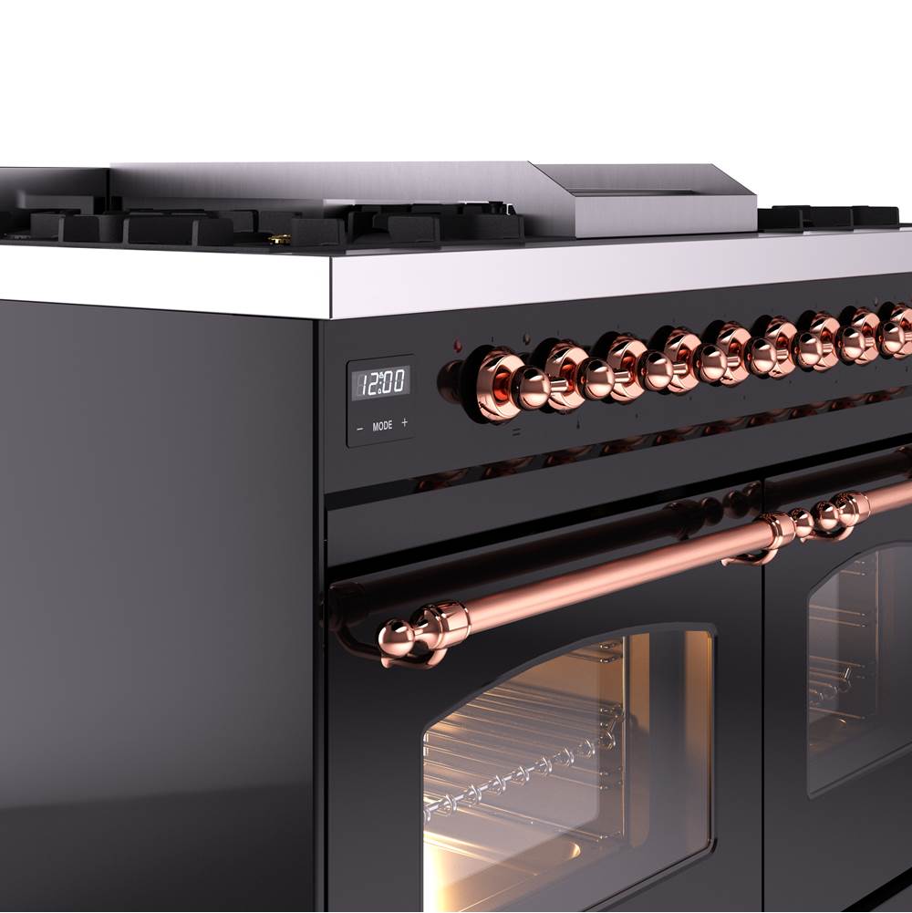 40'' Nostalgie II Series Freestanding Dual Fuel Range - Double Oven - Glossy Black - Bronze trim - Griddle - Natural Gas