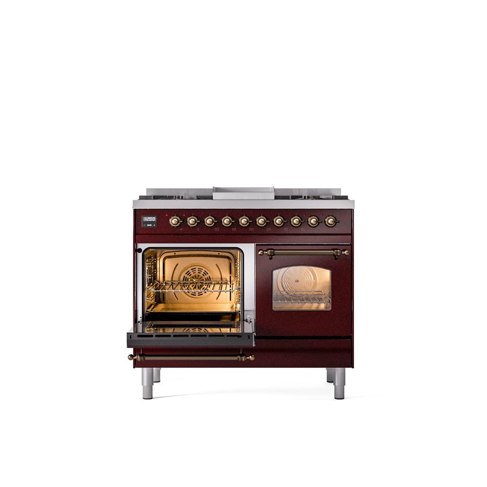 40'' Nostalgie II Series Freestanding Dual Fuel Range - Double Oven - Burgundy - Bronze trim - Griddle - Natural Gas