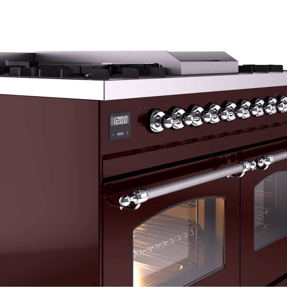 40'' Nostalgie II Series Freestanding Dual Fuel Range - Double Oven - Burgundy - Bronze trim - Griddle - Natural Gas