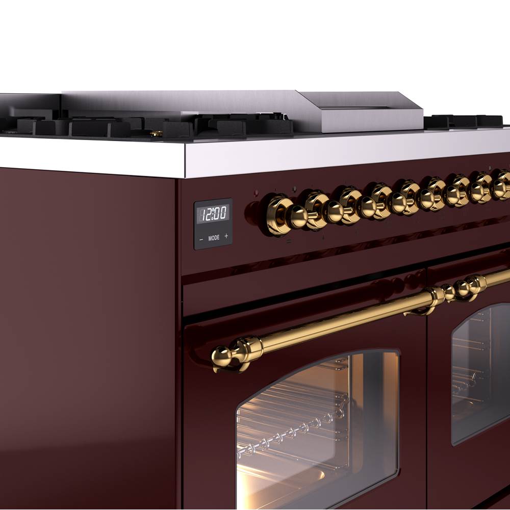 40'' Nostalgie II Series Freestanding Dual Fuel Range - Double Oven - Burgundy - Bronze trim - Griddle - Natural Gas