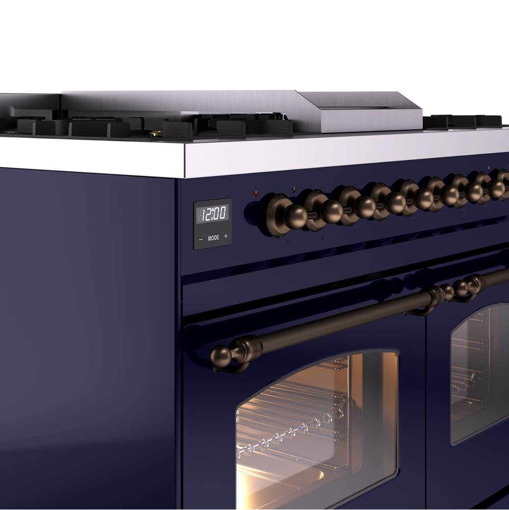 40'' Nostalgie II Series Freestanding Dual Fuel Range - Double Oven - Midnight Blue - Bronze trim - Griddle - Natural Gas