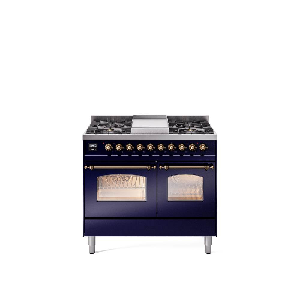 40'' Nostalgie II Series Freestanding Dual Fuel Range - Double Oven - Midnight Blue - Bronze trim - Griddle - Natural Gas