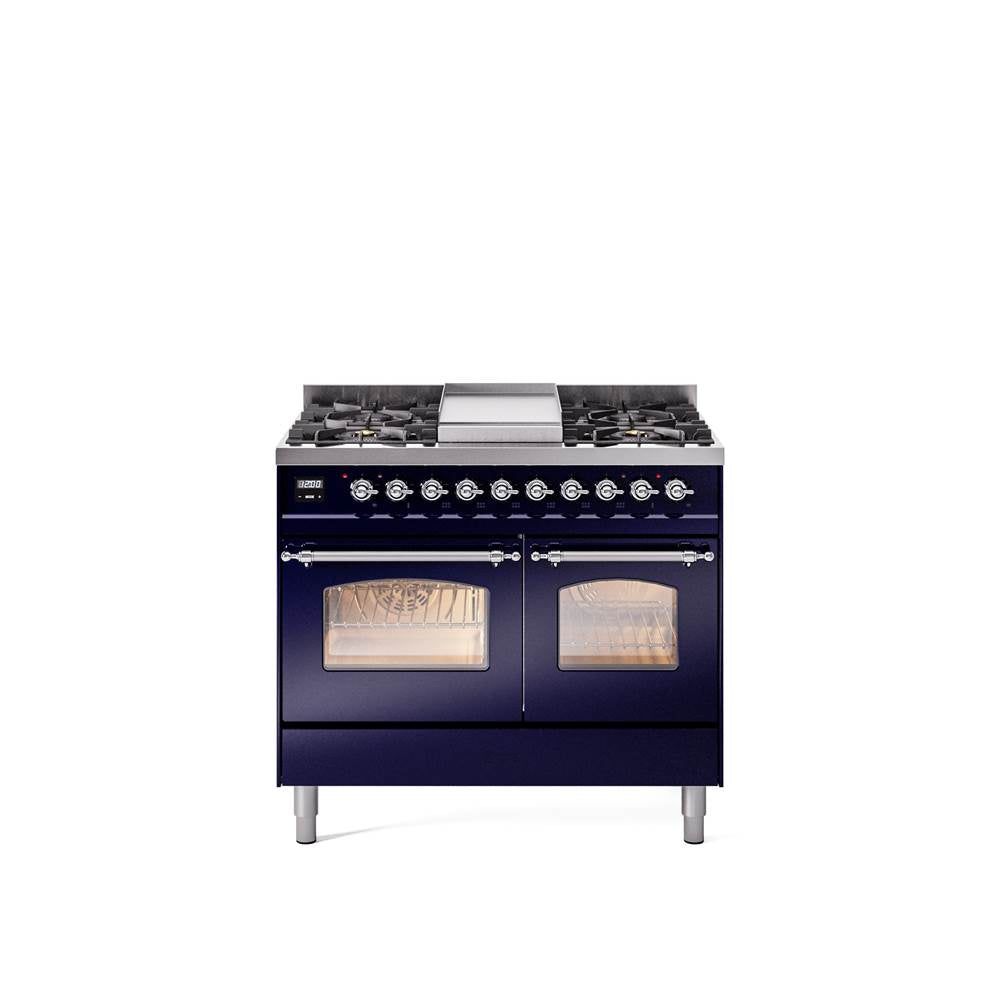 40'' Nostalgie II Series Freestanding Dual Fuel Range - Double Oven - Midnight Blue - Bronze trim - Griddle - Natural Gas