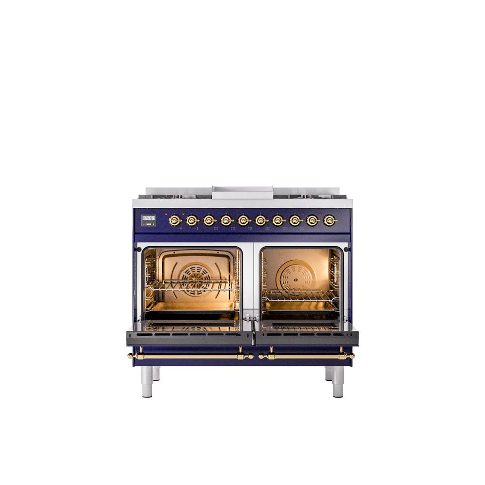 40'' Nostalgie II Series Freestanding Dual Fuel Range - Double Oven - Midnight Blue - Bronze trim - Griddle - Natural Gas