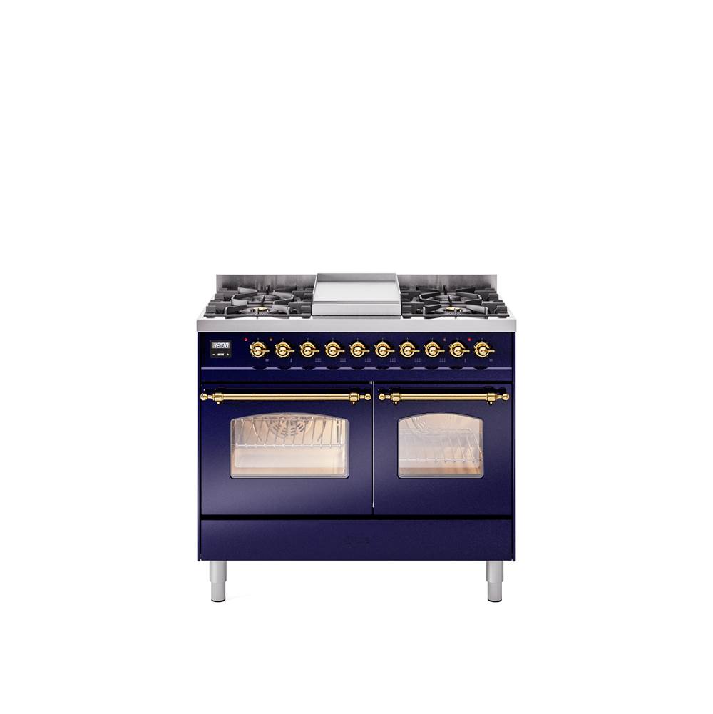 40'' Nostalgie II Series Freestanding Dual Fuel Range - Double Oven - Midnight Blue - Bronze trim - Griddle - Natural Gas
